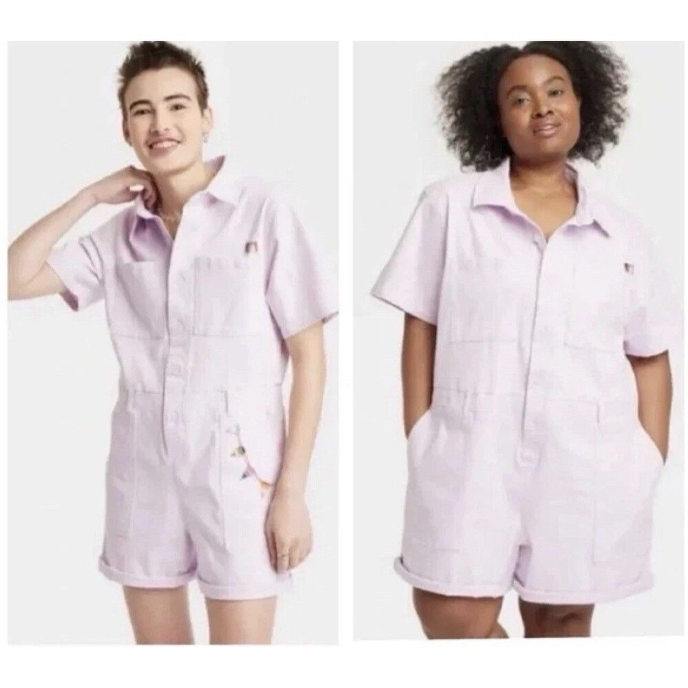 Pride Lavender Purple Short Sleeve Utility‎ Romper Boilersuit 1X NWT Androgynous